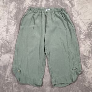 Oh My Gauze Beth Pants Size 2 L/XL Green Pull On Flowy Lagenlook Coastal Cotton
